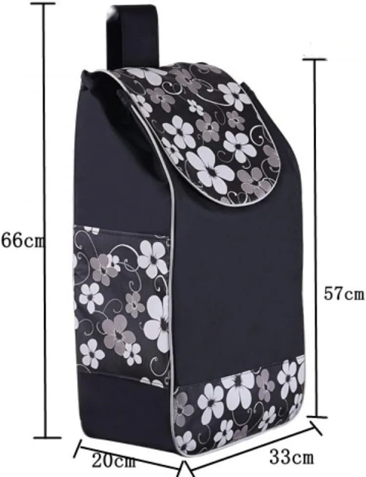 Shopping Cart Replacement Oxford Cloth Waterproof Storage Bag - Trolley Backup Push Cart Luggage for Grocery (Black Flower)