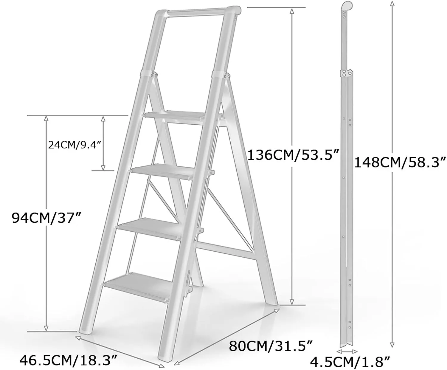 SHU 4-Step Ladder Folding Portable Multi-Functional Aluminum Alloy Ladder Indoor Flower Stand Non-Slip Foot mat Climbing Ladder (Color : Champagne Gold Color)