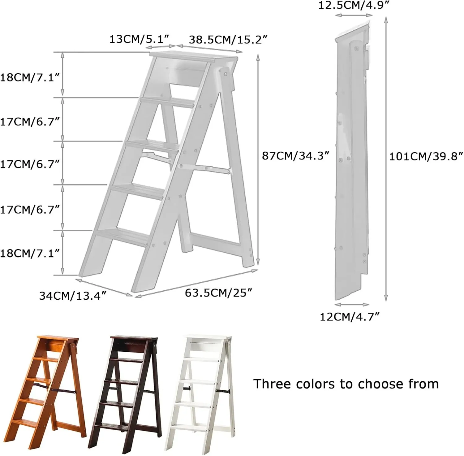 SHU Thickened Solid Wood Five-Step Climbing Ladder Multi-Functional Load-Bearing Herringbone Ladder Indoor Flower Stand (Color : Dark Brown Color)