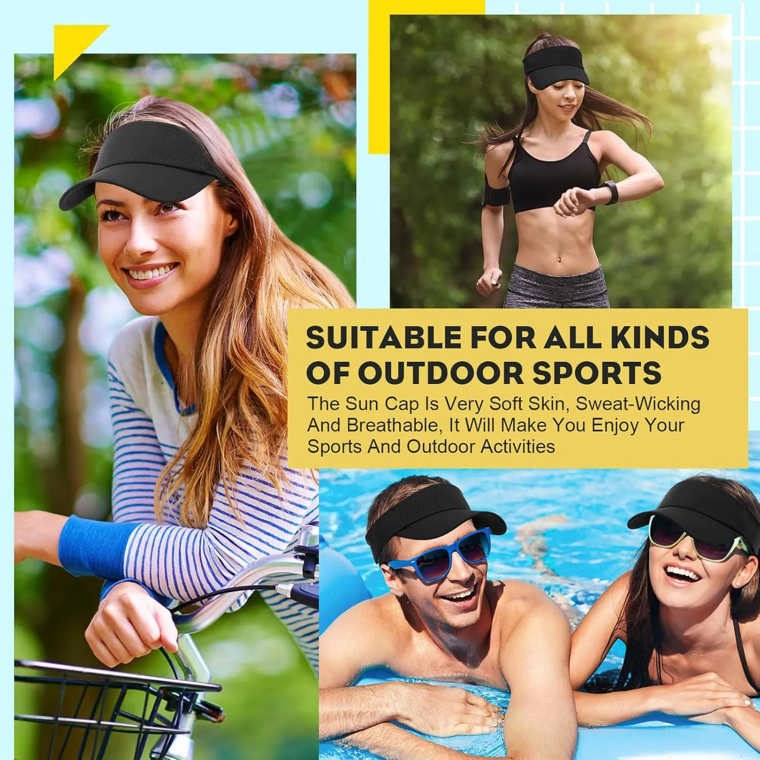 Silkfly 50 Pack Sun Visor Caps Adjustable Sports Athletic Cap UV Protection Sun Visor Hat Men Women Tennis