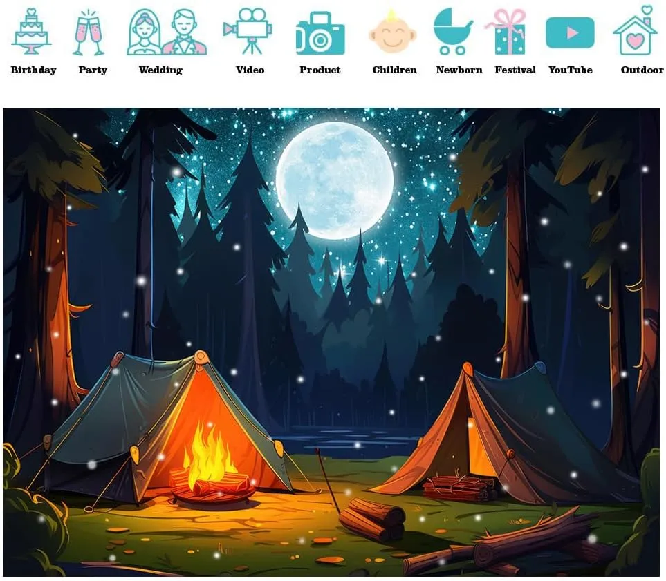SJOLOON Camping Backdrop Forest Scene Photo Background for Camping Theme Party Decoration Banner 12772 (8x6FT)