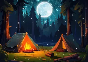 SJOLOON Camping Backdrop Forest Scene Photo Background for Camping Theme Party Decoration Banner 12772 (8x6FT)