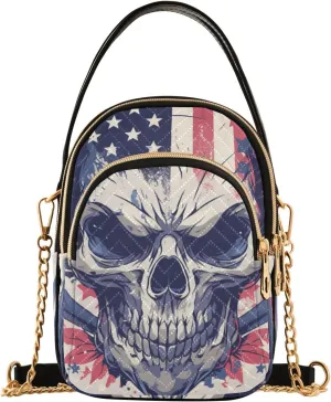 Skull Fairy 4th Of July Independence Day trendy cross body sling bag with multi pockets handbags birthday gifts for women