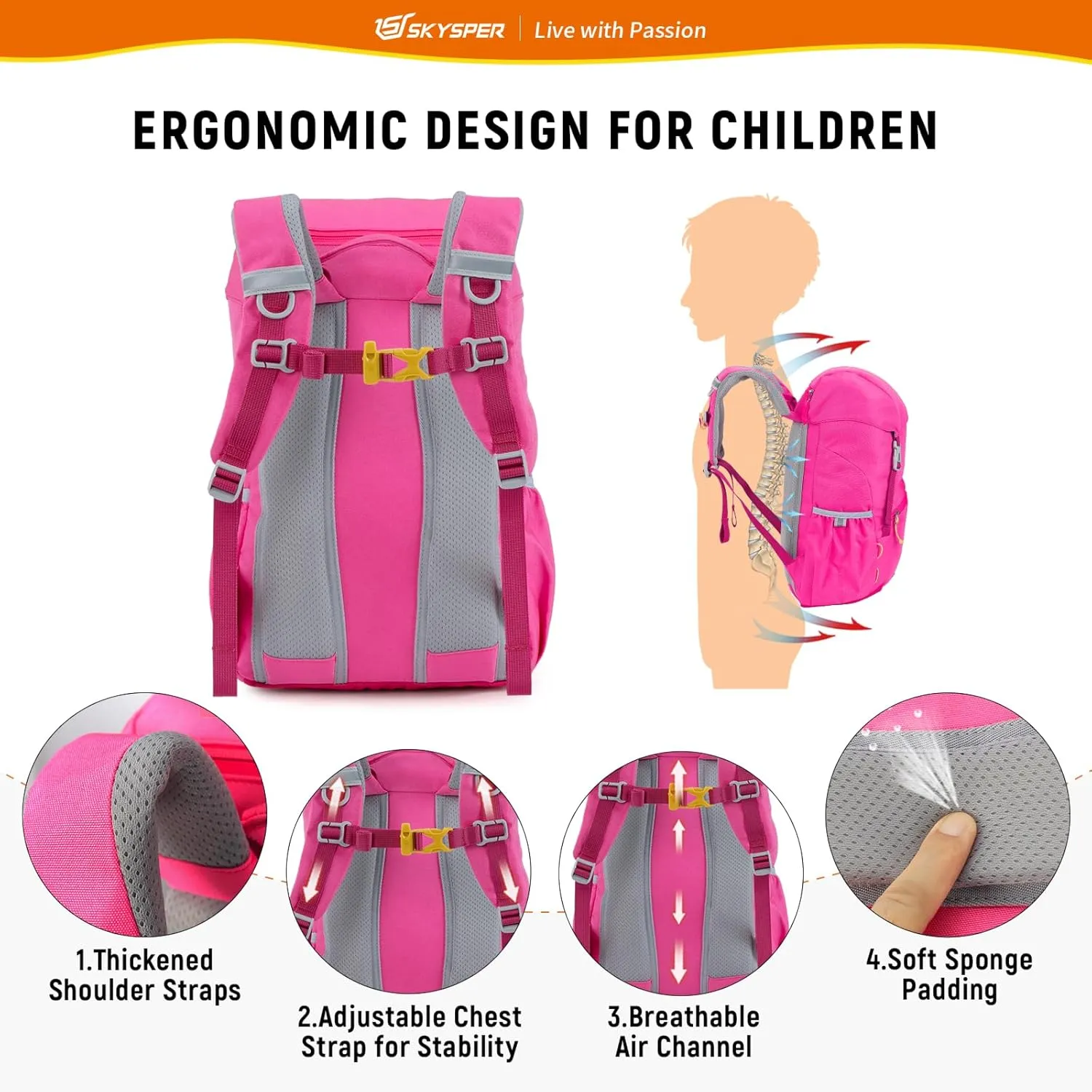 SKYSPER Kids Backpack for Boys Girls Lightweight Travel Daypack Elementary Student Rucksack Outdoor Primary School Bag