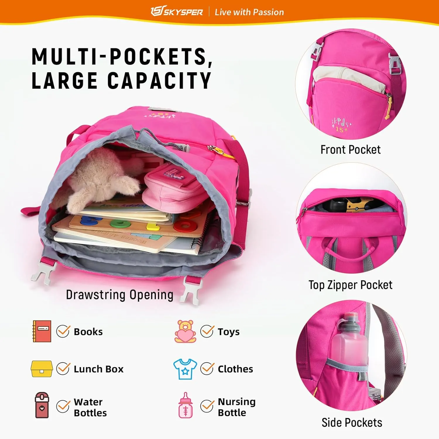 SKYSPER Kids Backpack for Boys Girls Lightweight Travel Daypack Elementary Student Rucksack Outdoor Primary School Bag