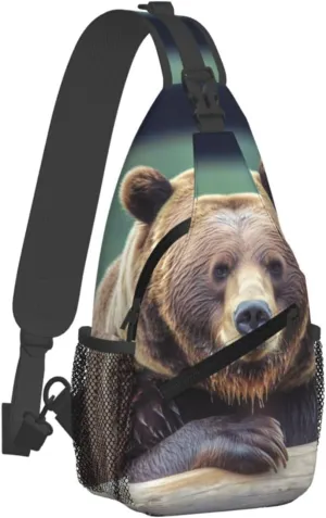 Sling Backpack Crossbody Sling Bag Grizzly bear Chest Bag Daypack Fanny Pack Cross Body Bag for Outdoors Hiking