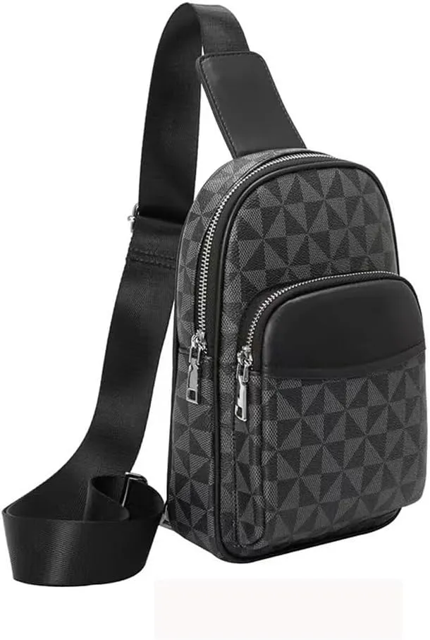 Sling Bag for Women Leather Pattern Crossbody Fanny Packs Chest Bag Vintage Single Shoulder 10 Inch Casual Chest Bag (Black)