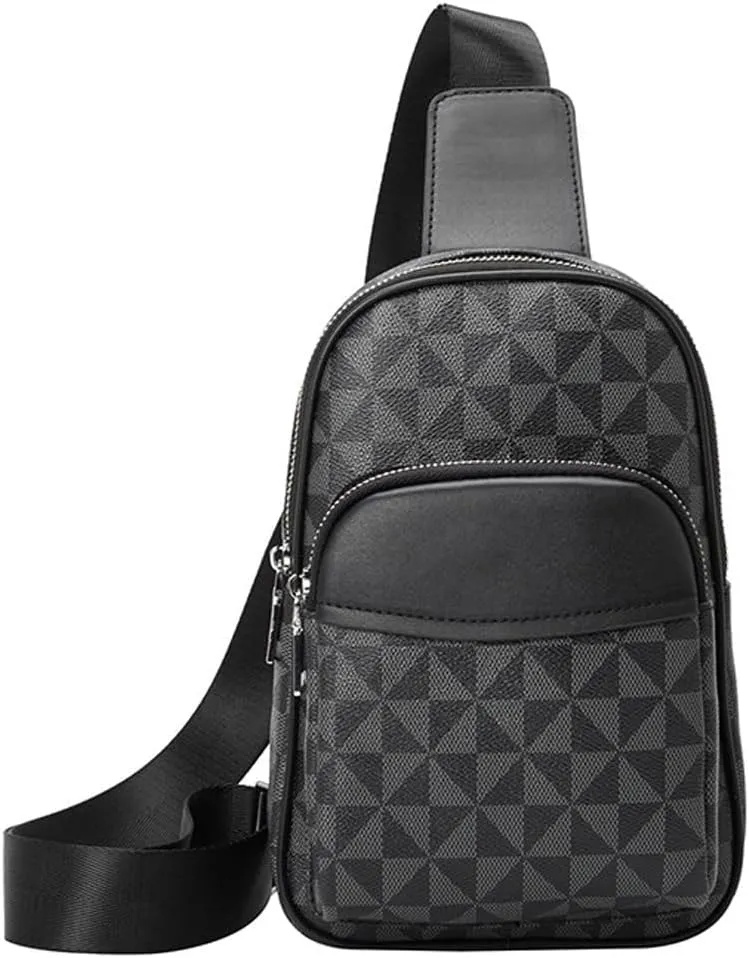 Sling Bag for Women Leather Pattern Crossbody Fanny Packs Chest Bag Vintage Single Shoulder 10 Inch Casual Chest Bag (Black)