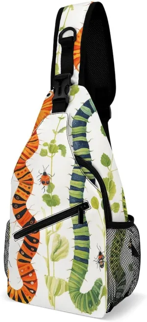 Sling Bags for Women Men Caterpillar Pattern Sling Backpack Adjustable Belt Casual Chest Daypack Bum Bags Fanny Pack for Travel Sports Running Hiking Waist Packs, 38x20cm, style-1