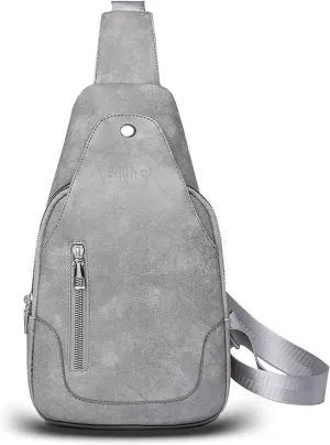Sling Crossbody Bags for Women, Travel Anti-theft Sling Purse, Gray Cross Body Fanny Pack, Faux Leather Belt Bag