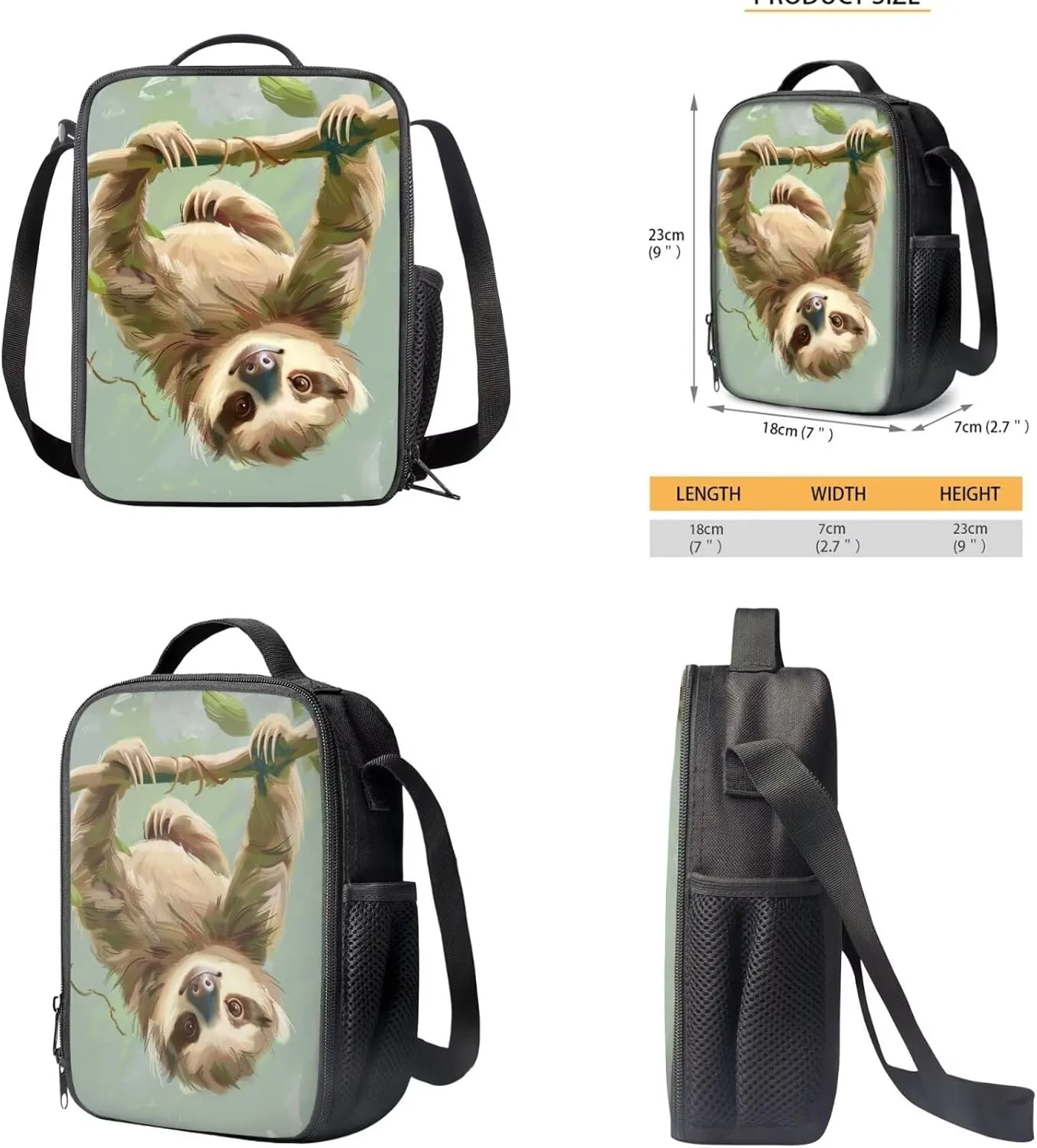 Sloth Print Toddler Backpack with Lunch Box for Girls 17 inch Children's Polyester School Bag Retain Freshness Recycle Lunch Pack Bag Cute Pencil Pouch for Picnic Travel Hiking