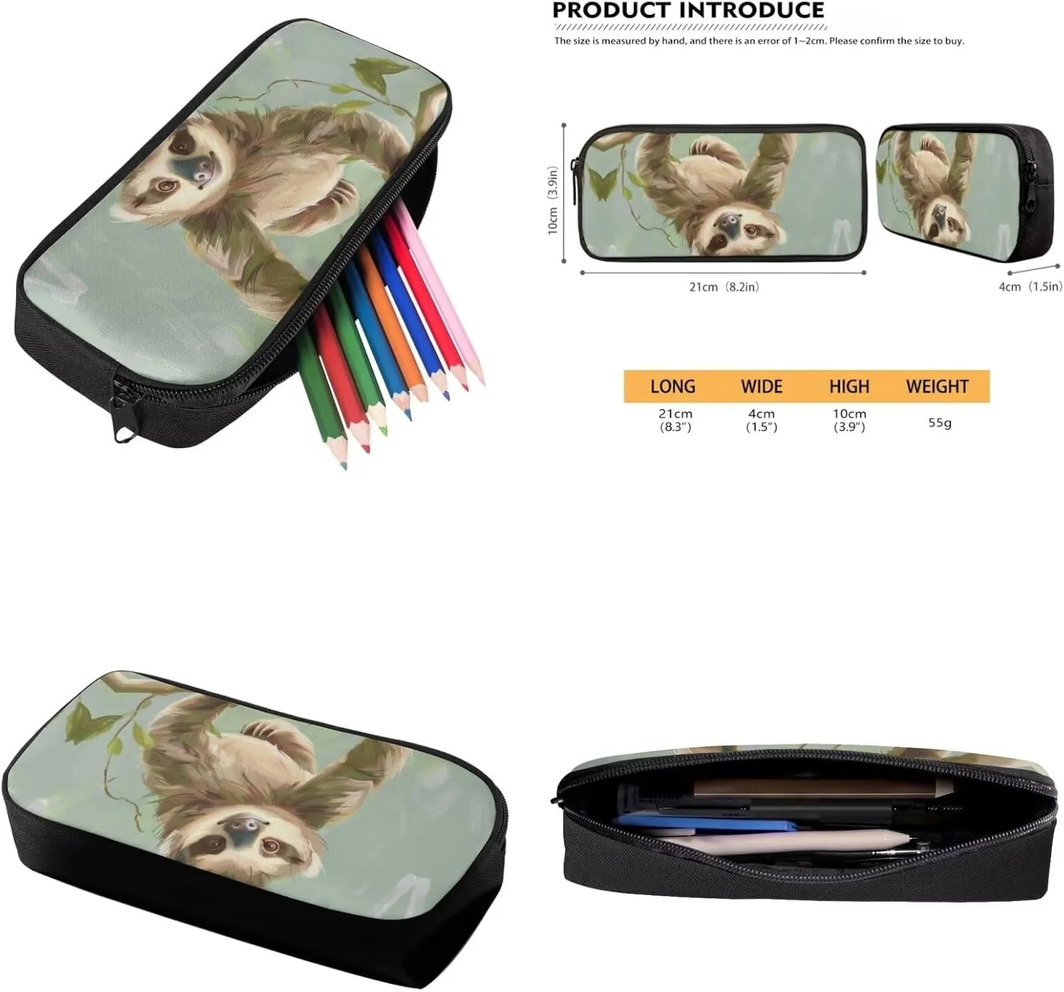 Sloth Print Toddler Backpack with Lunch Box for Girls 17 inch Children's Polyester School Bag Retain Freshness Recycle Lunch Pack Bag Cute Pencil Pouch for Picnic Travel Hiking
