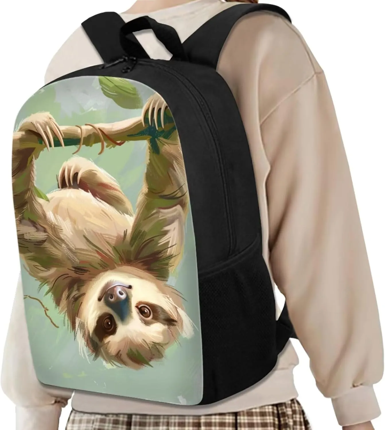 Sloth Print Toddler Backpack with Lunch Box for Girls 17 inch Children's Polyester School Bag Retain Freshness Recycle Lunch Pack Bag Cute Pencil Pouch for Picnic Travel Hiking