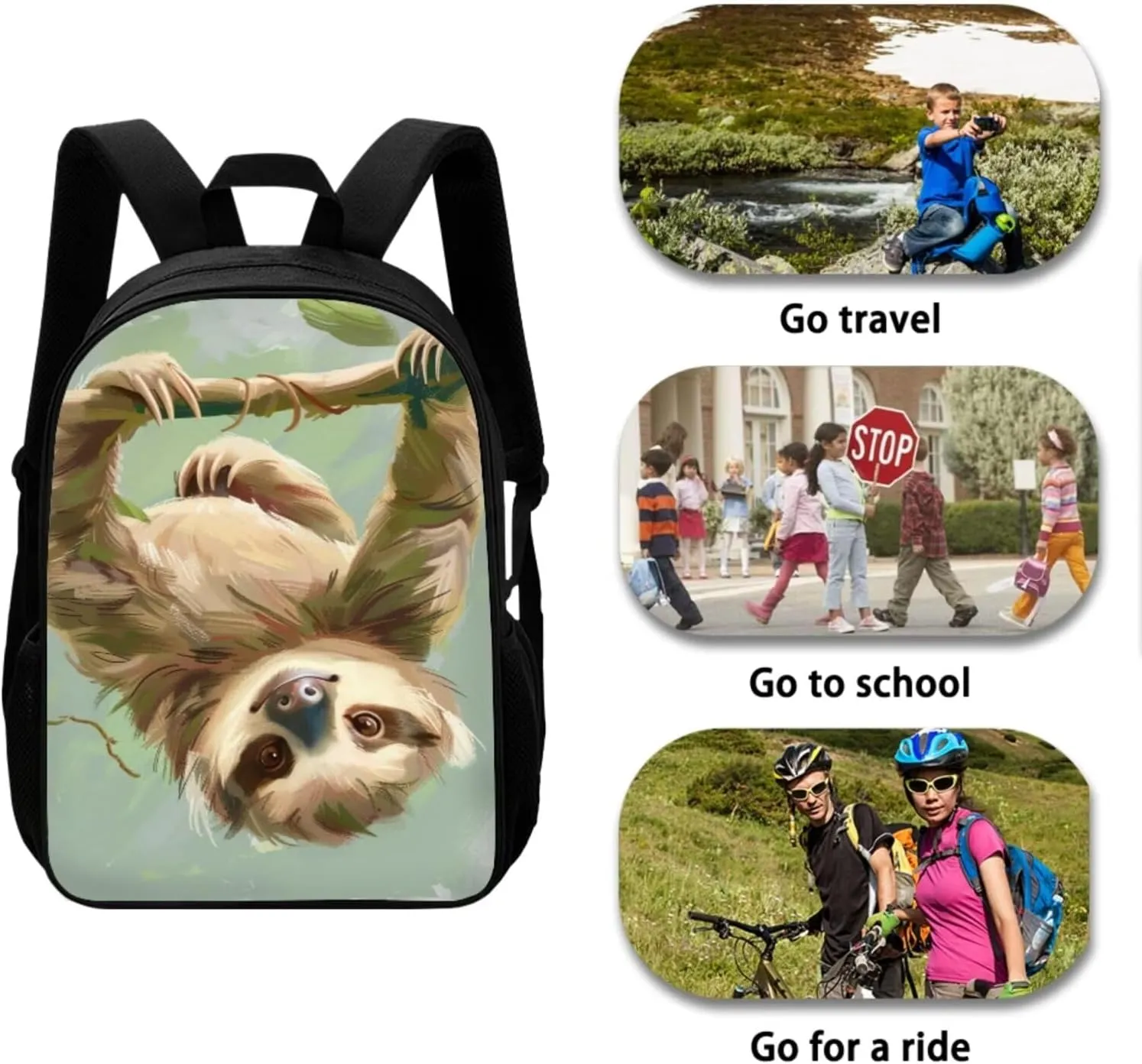 Sloth Print Toddler Backpack with Lunch Box for Girls 17 inch Children's Polyester School Bag Retain Freshness Recycle Lunch Pack Bag Cute Pencil Pouch for Picnic Travel Hiking