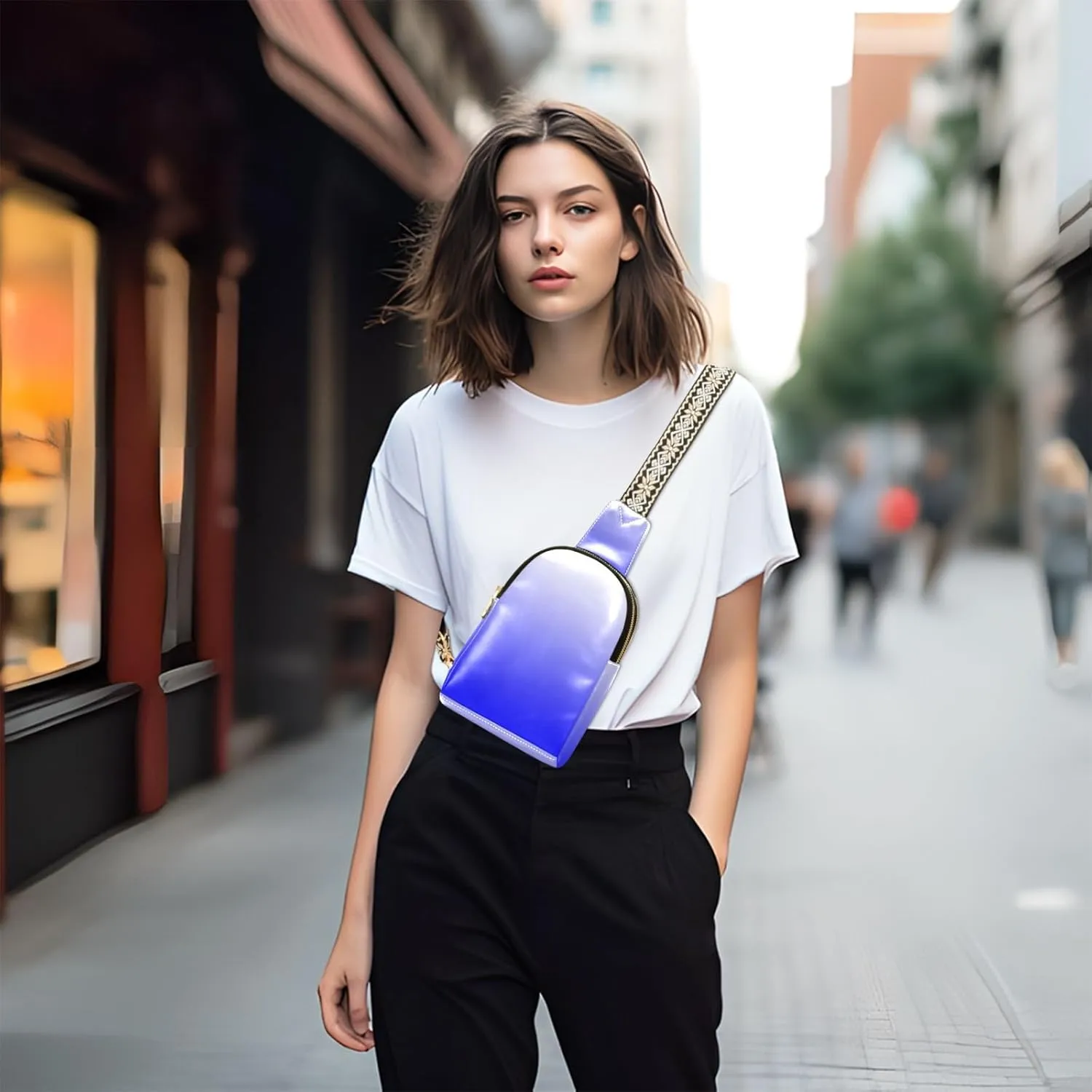 Small Sling Bag for Women Blue Crossbody Fanny Packs for Travel, Casual 20804-1