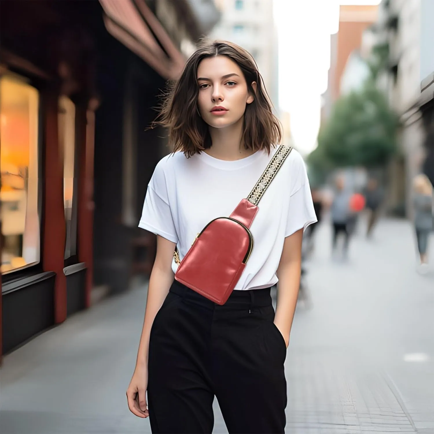 Small Sling Bag for Women Brown Crossbody Fanny Packs for Travel, Casual 20833