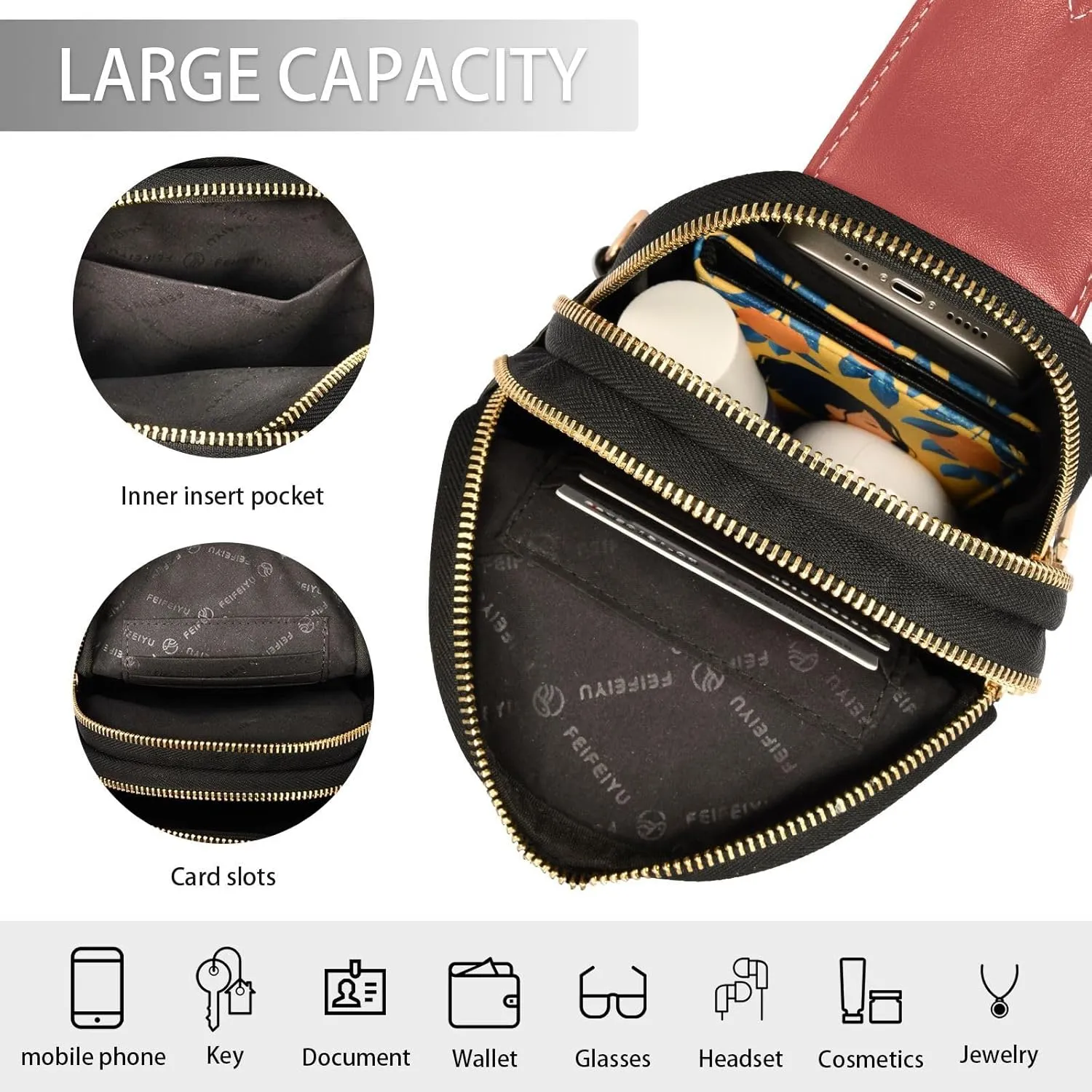 Small Sling Bag for Women Brown Crossbody Fanny Packs for Travel, Casual 20833