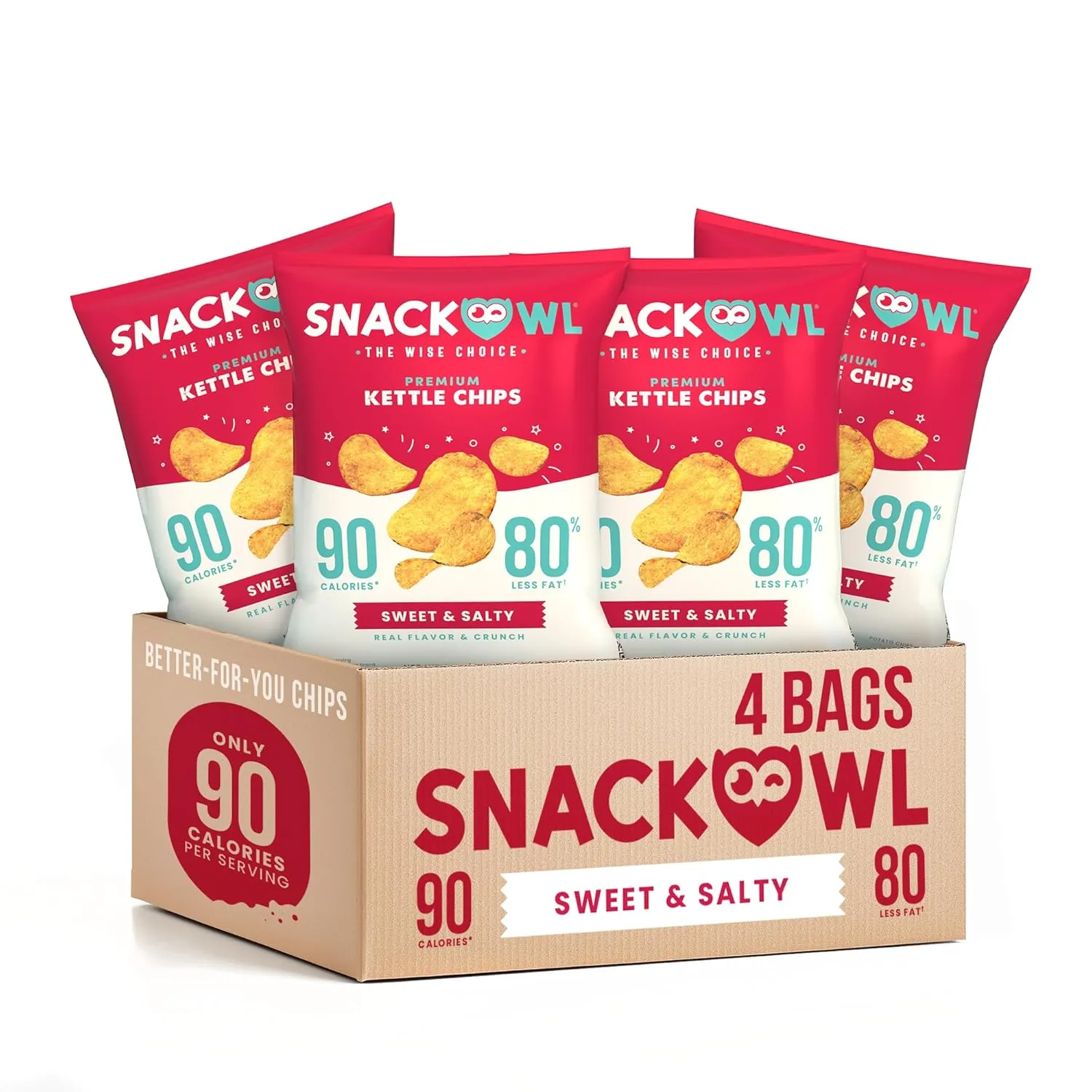 Snack Owl Low Calorie Chips - 4, 5oz Bags of Vegan, Plant-Based, Gluten Free Chips - Low Fat, Low Salt Potato Chips (Sweet & Salty)