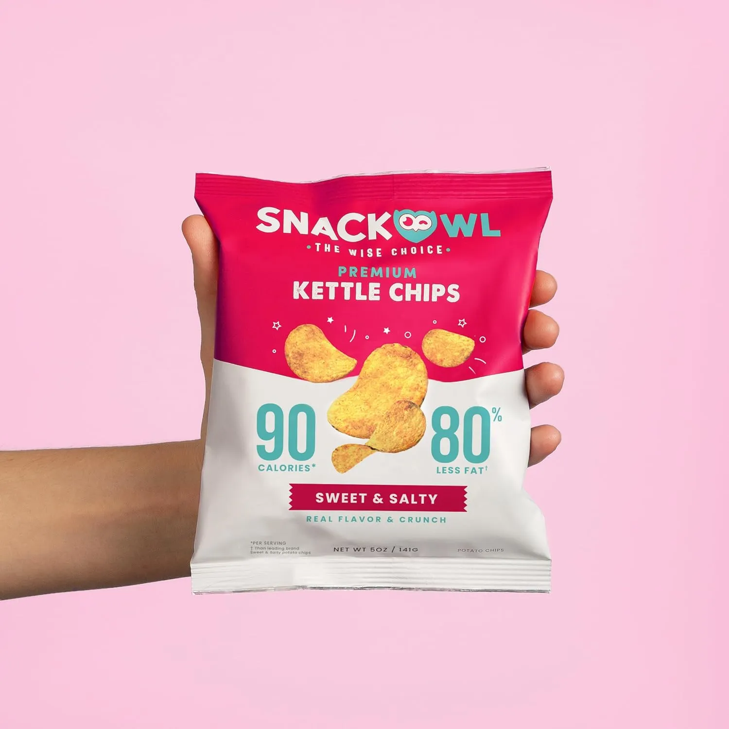 Snack Owl Low Calorie Chips - 4, 5oz Bags of Vegan, Plant-Based, Gluten Free Chips - Low Fat, Low Salt Potato Chips (Sweet & Salty)