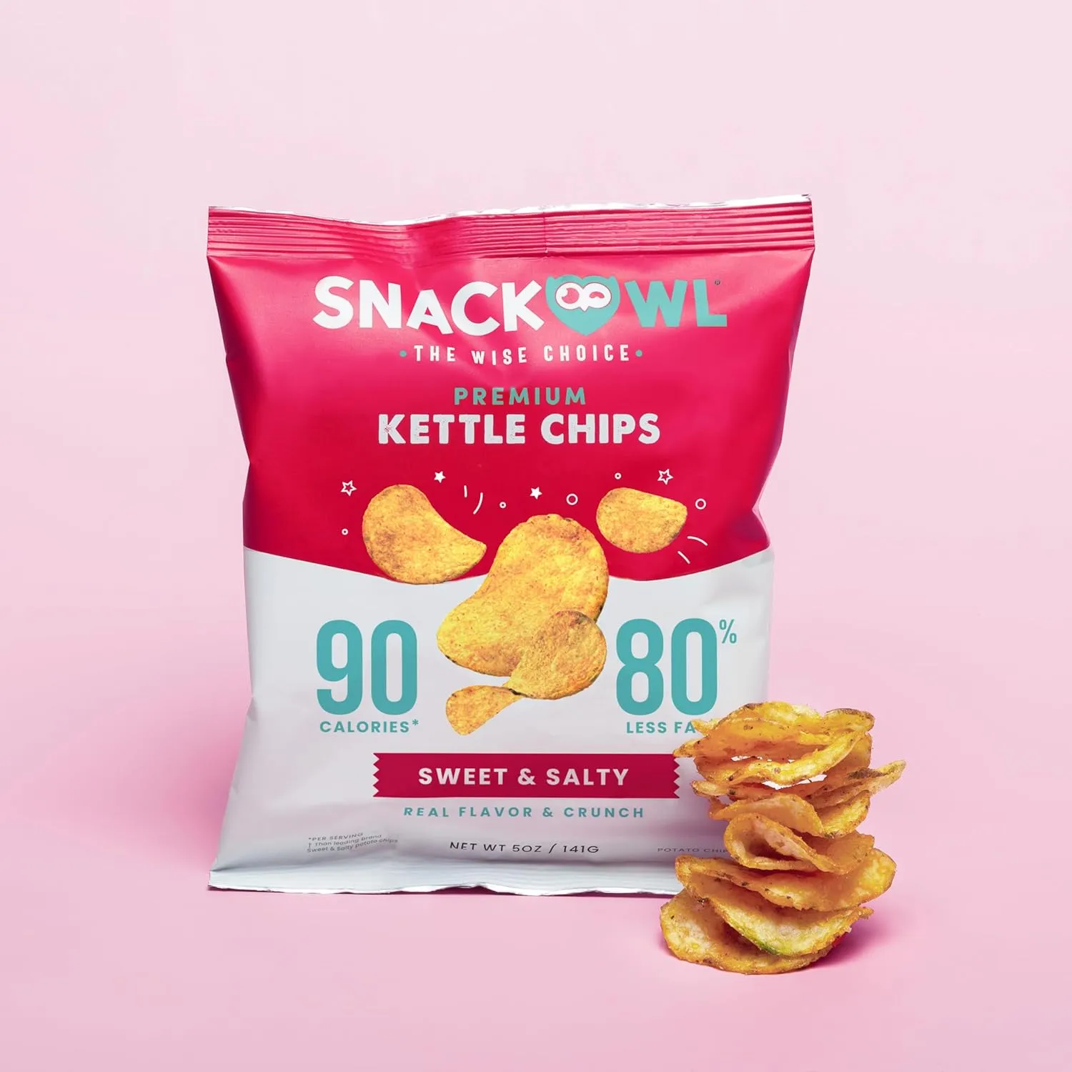 Snack Owl Low Calorie Chips - 4, 5oz Bags of Vegan, Plant-Based, Gluten Free Chips - Low Fat, Low Salt Potato Chips (Sweet & Salty)