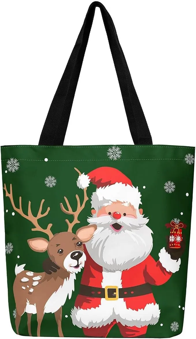 Snowman Canvas Tote Bag Christmas Tree Duffle Bag Women,Skiing Casual Reusable Handbag for Women