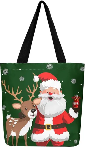 Snowman Canvas Tote Bag Christmas Tree Duffle Bag Women,Skiing Casual Reusable Handbag for Women