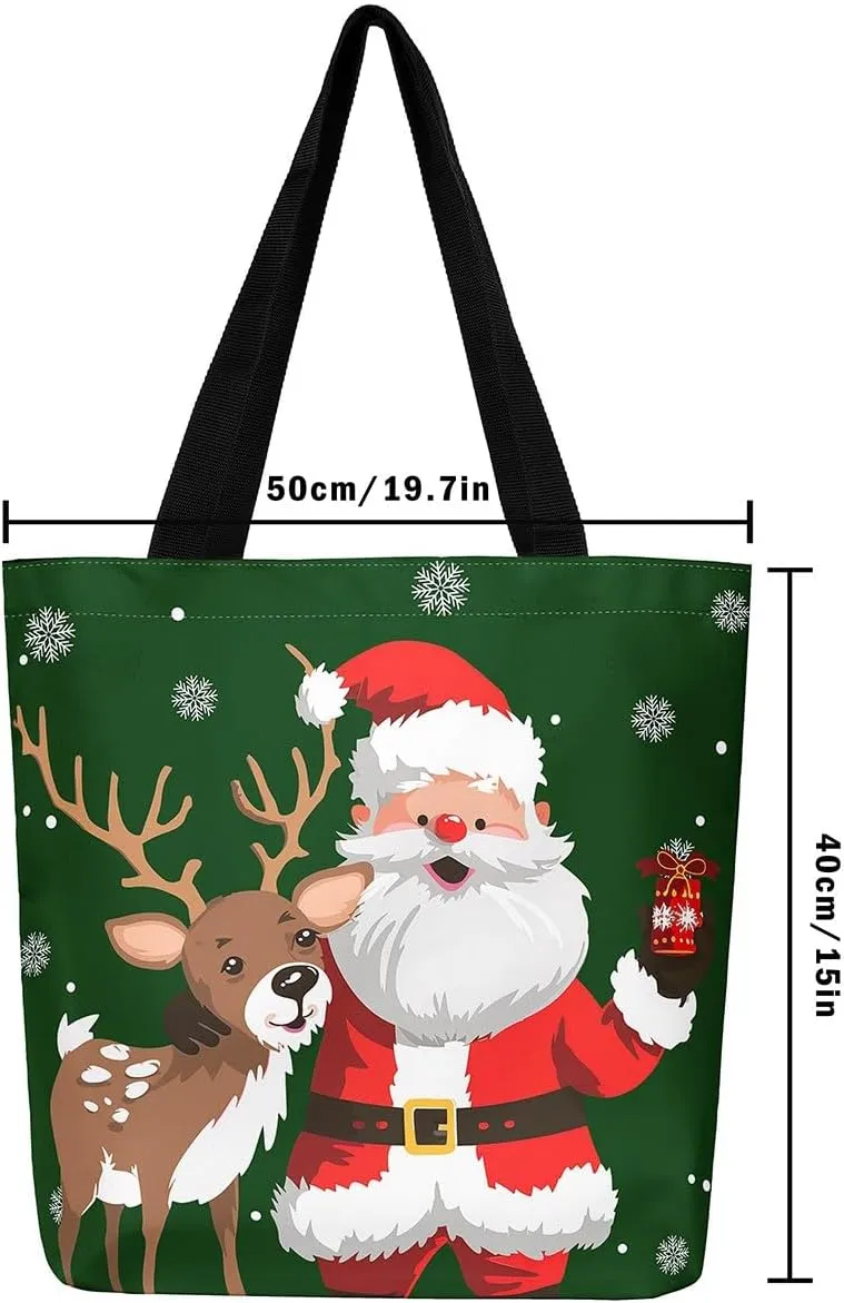 Snowman Canvas Tote Bag Christmas Tree Duffle Bag Women,Skiing Casual Reusable Handbag for Women