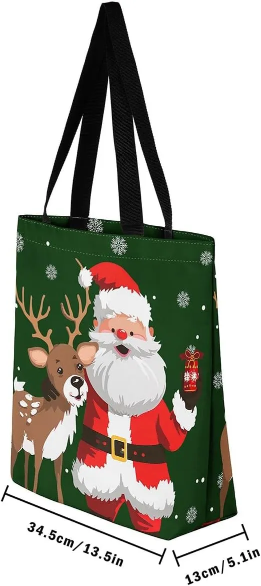 Snowman Canvas Tote Bag Christmas Tree Duffle Bag Women,Skiing Casual Reusable Handbag for Women