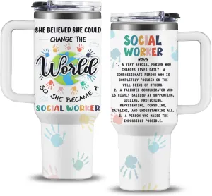 Social Worker Gifts For Women, 40oz Social Worker Tumbler with Handle, Gifts for Social Workers Mug, School Social Work Appreciation Graduation for BSW MSW DSW Students Cup Social Worker Office Decor