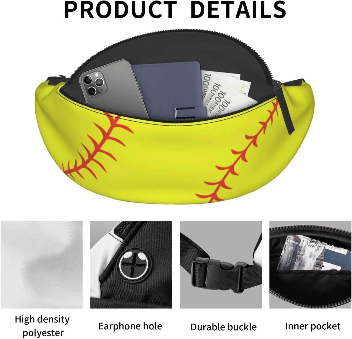 Softball Fanny Pack Waist Bag Adjustable Belt Bag For Men Women Fashion Sling Crossbody Hip Bum Bag Traveling Hiking Cycling Running
