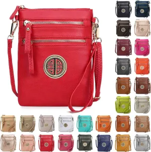 Solene Women's Faux Leather Organizer Multi Zipper Pockets With Detachable Wristlet Crossbody Bag