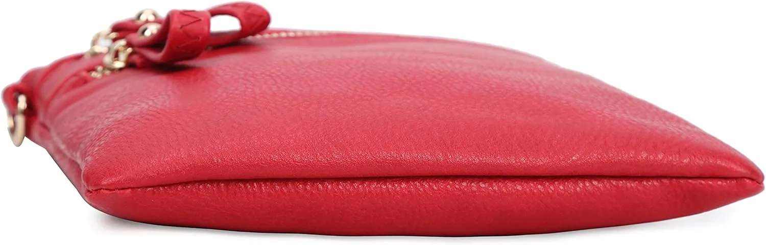 Solene Women's Faux Leather Organizer Multi Zipper Pockets With Detachable Wristlet Crossbody Bag