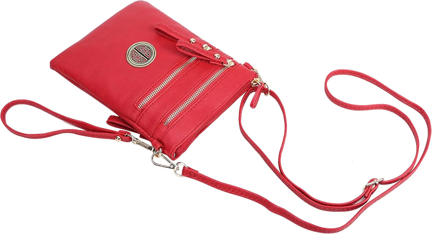 Solene Women's Faux Leather Organizer Multi Zipper Pockets With Detachable Wristlet Crossbody Bag