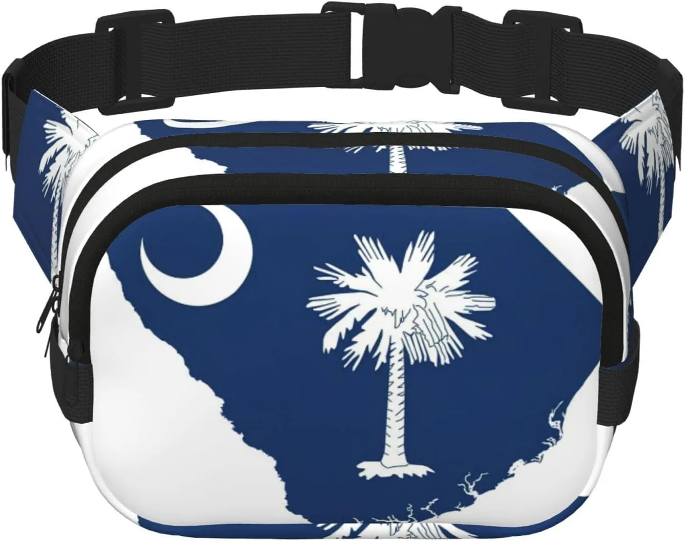 South Carolina Flag Map print Cute Large Black Fanny Packs for Women Cross Body Waist Bag Nylon Fashionable Fanny Pack