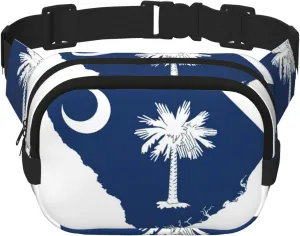 South Carolina Flag Map print Cute Large Black Fanny Packs for Women Cross Body Waist Bag Nylon Fashionable Fanny Pack