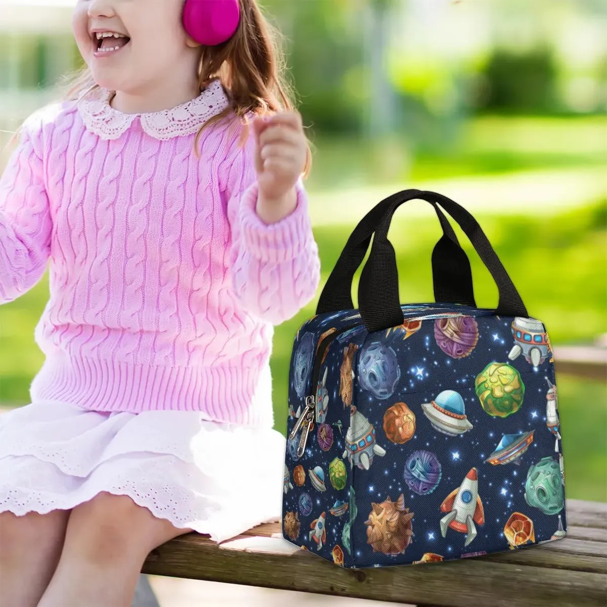 Spacecraft Lunch Bag for Women Men Adult Reusable Insulated Lunch Box Large Capacity Leakproof Thermal Cooler Lunch Tote Bags for Work Office Picnic Travel Beach