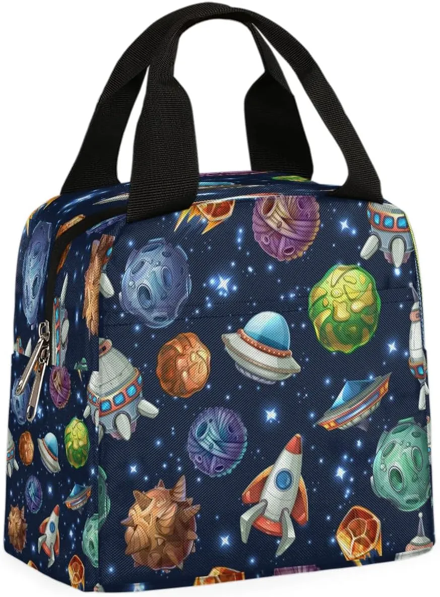 Spacecraft Lunch Bag for Women Men Adult Reusable Insulated Lunch Box Large Capacity Leakproof Thermal Cooler Lunch Tote Bags for Work Office Picnic Travel Beach