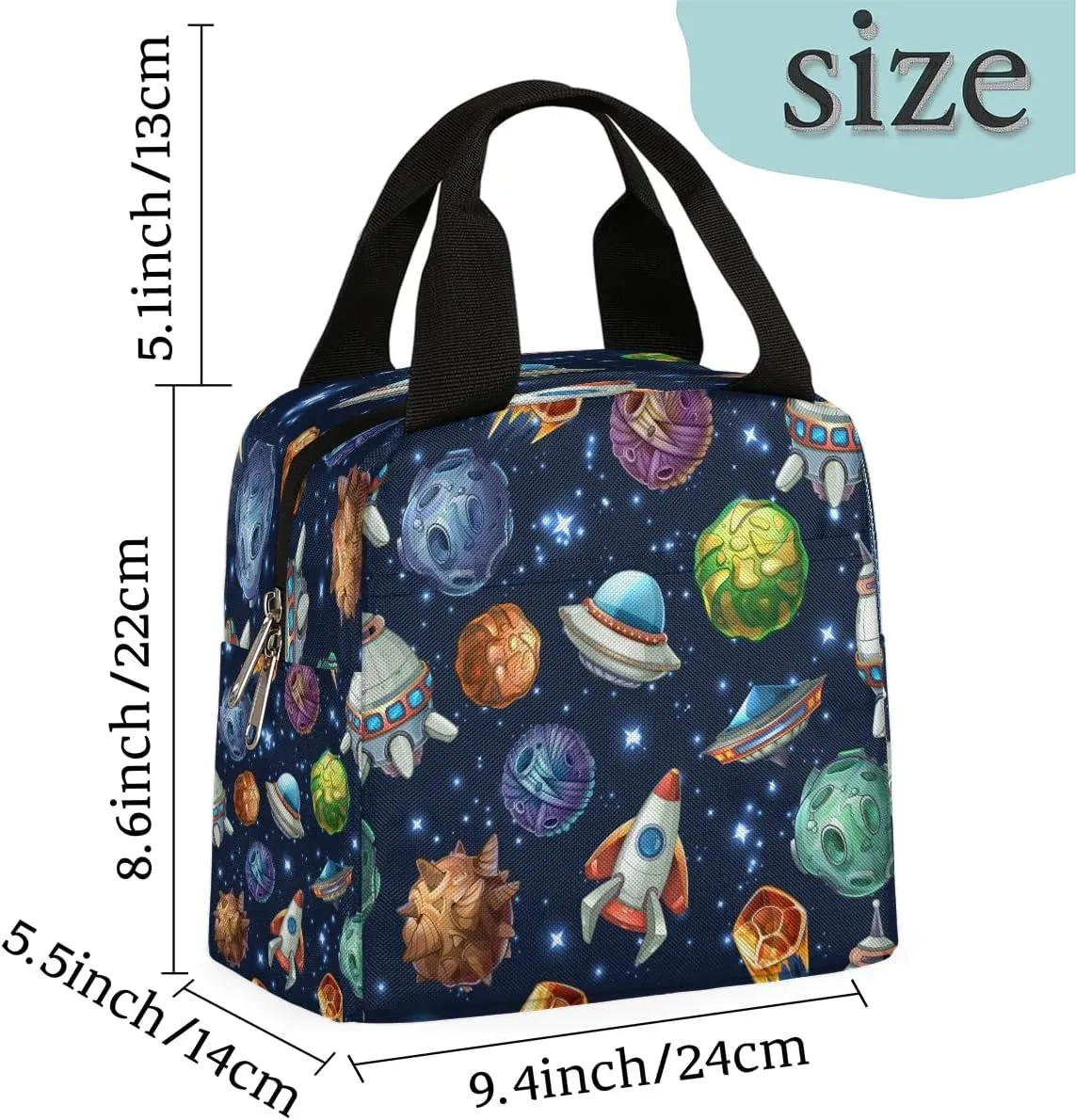 Spacecraft Lunch Bag for Women Men Adult Reusable Insulated Lunch Box Large Capacity Leakproof Thermal Cooler Lunch Tote Bags for Work Office Picnic Travel Beach