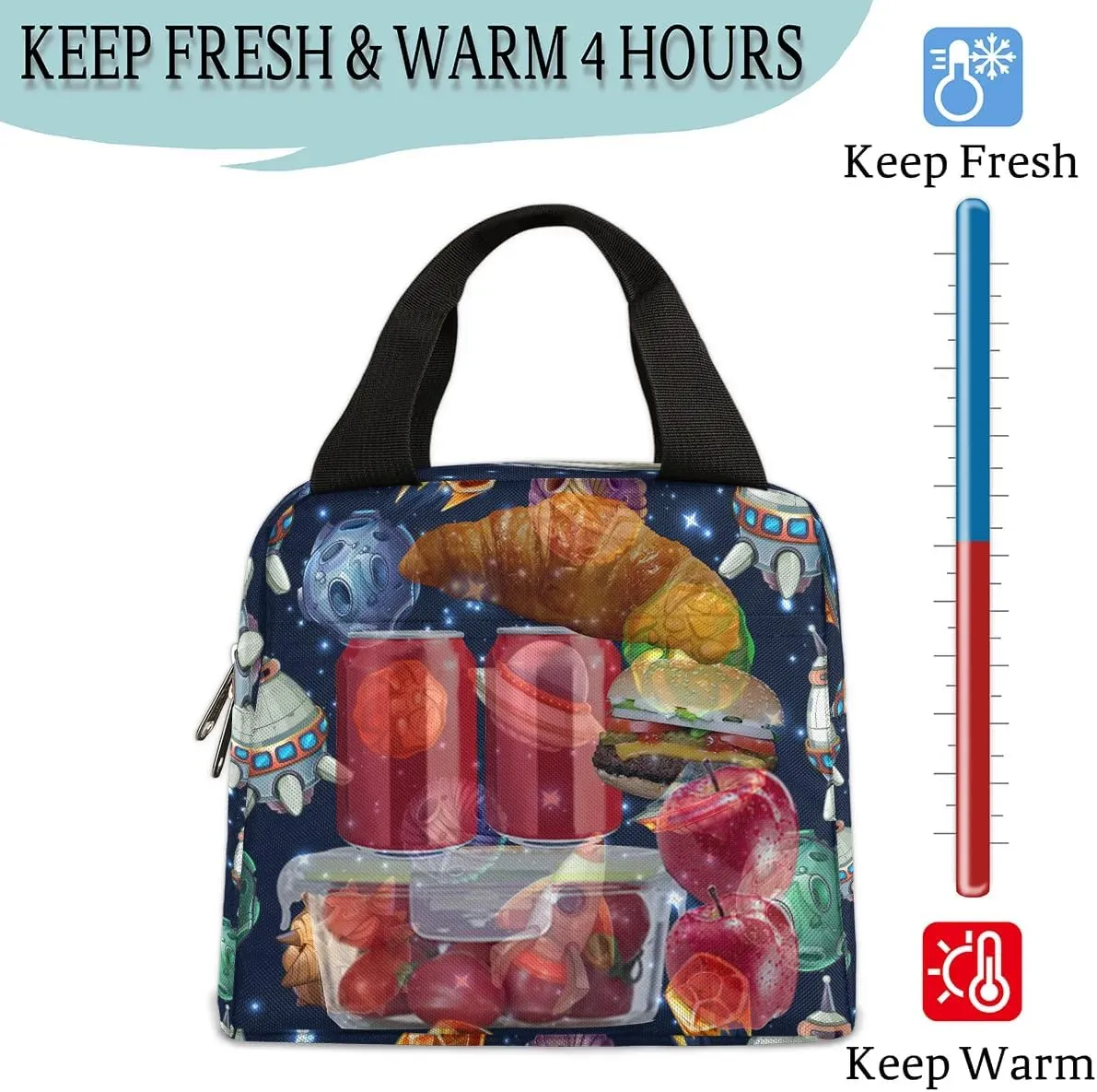 Spacecraft Lunch Bag for Women Men Adult Reusable Insulated Lunch Box Large Capacity Leakproof Thermal Cooler Lunch Tote Bags for Work Office Picnic Travel Beach