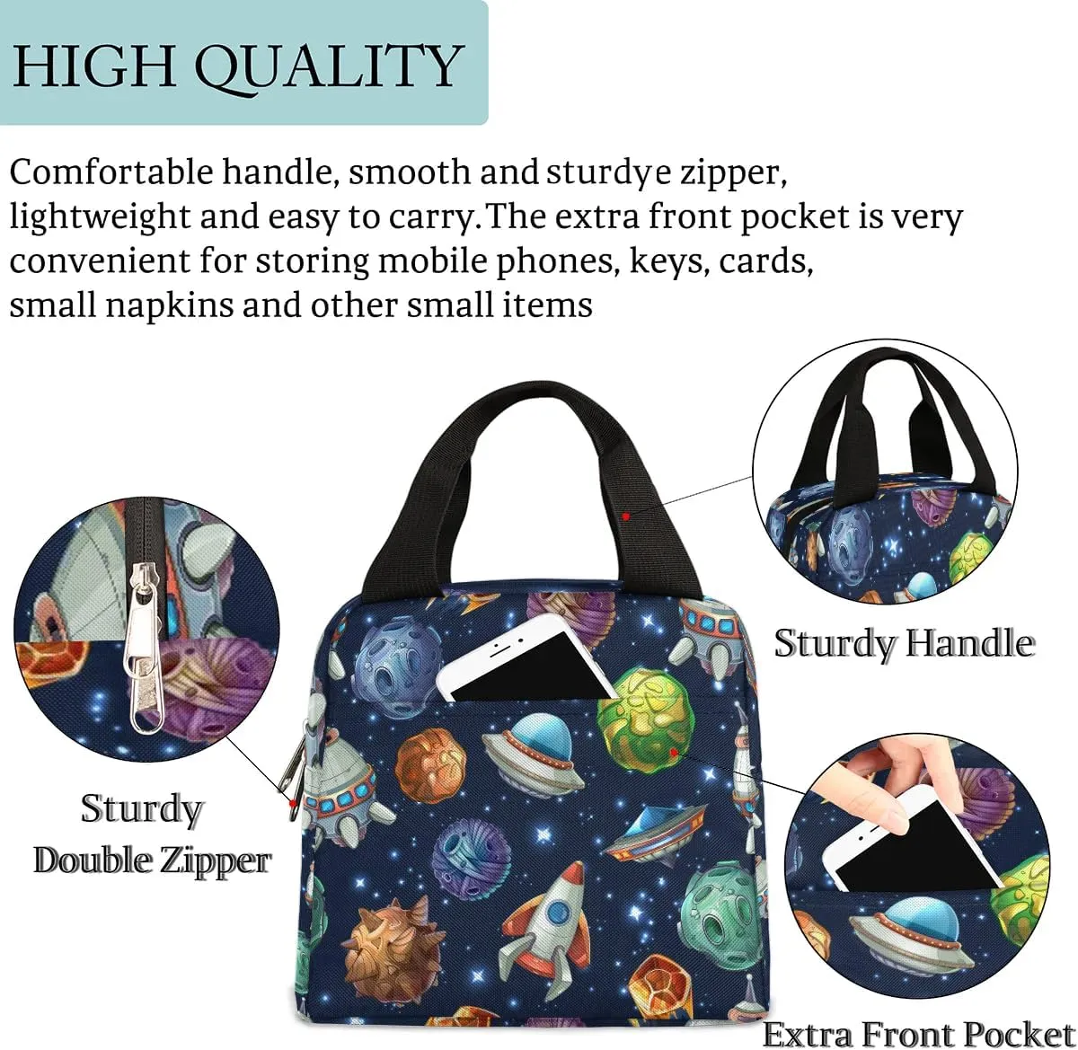 Spacecraft Lunch Bag for Women Men Adult Reusable Insulated Lunch Box Large Capacity Leakproof Thermal Cooler Lunch Tote Bags for Work Office Picnic Travel Beach