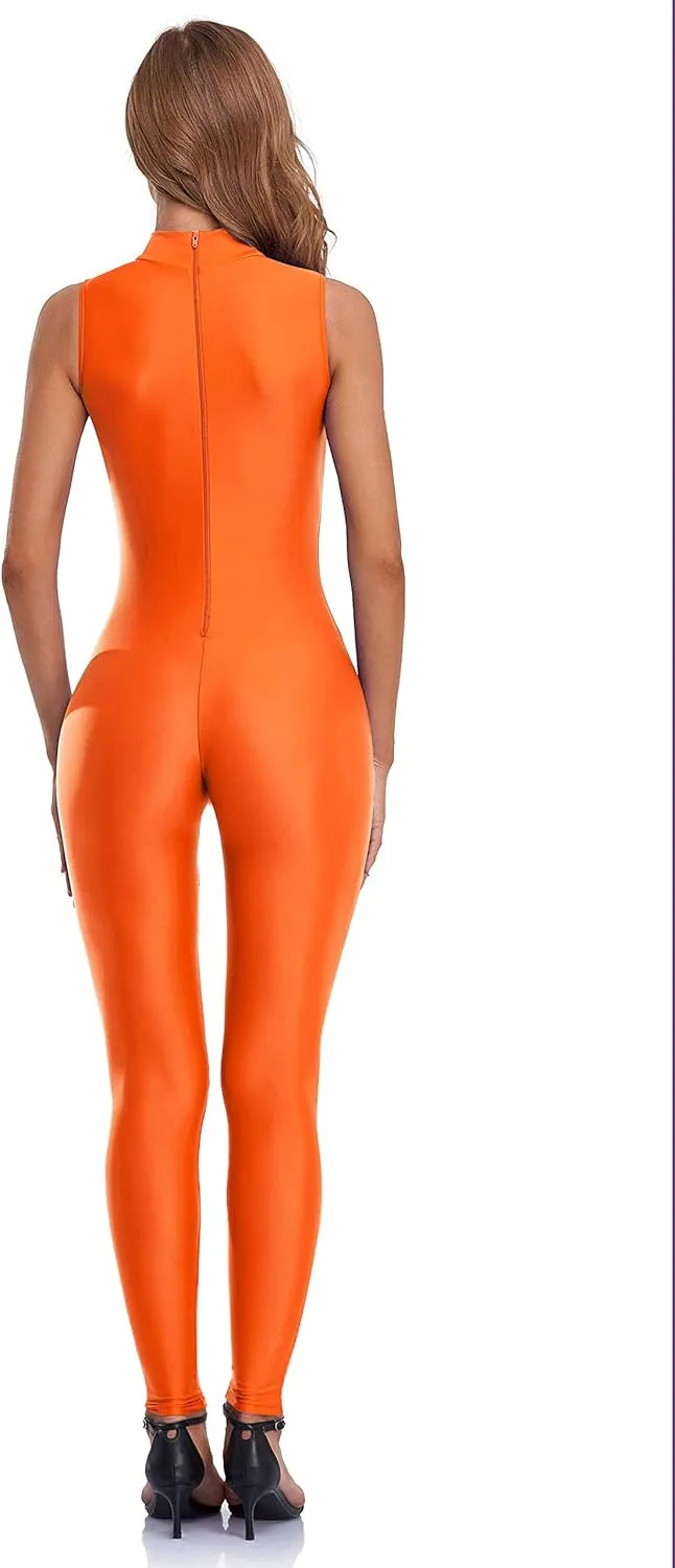 speerise Spandex Bodysuit for Women Zip Sleeveless Unitard Bodycon Jumpsuits Leotard for Costume