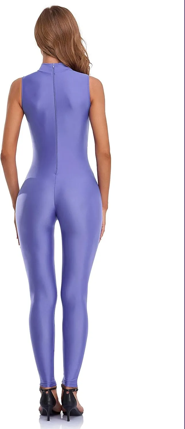 speerise Spandex Bodysuit for Women Zip Sleeveless Unitard Bodycon Jumpsuits Leotard for Costume