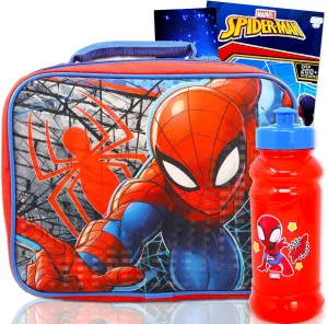 Spiderman Lunch Bag Set For Kids, Toddlers, Preschool ~ 5 Pc Bundle With Marvel Superhero Lunch Box, 16 oz Water Bottle, Stickers, And More | Avengers School Supplies