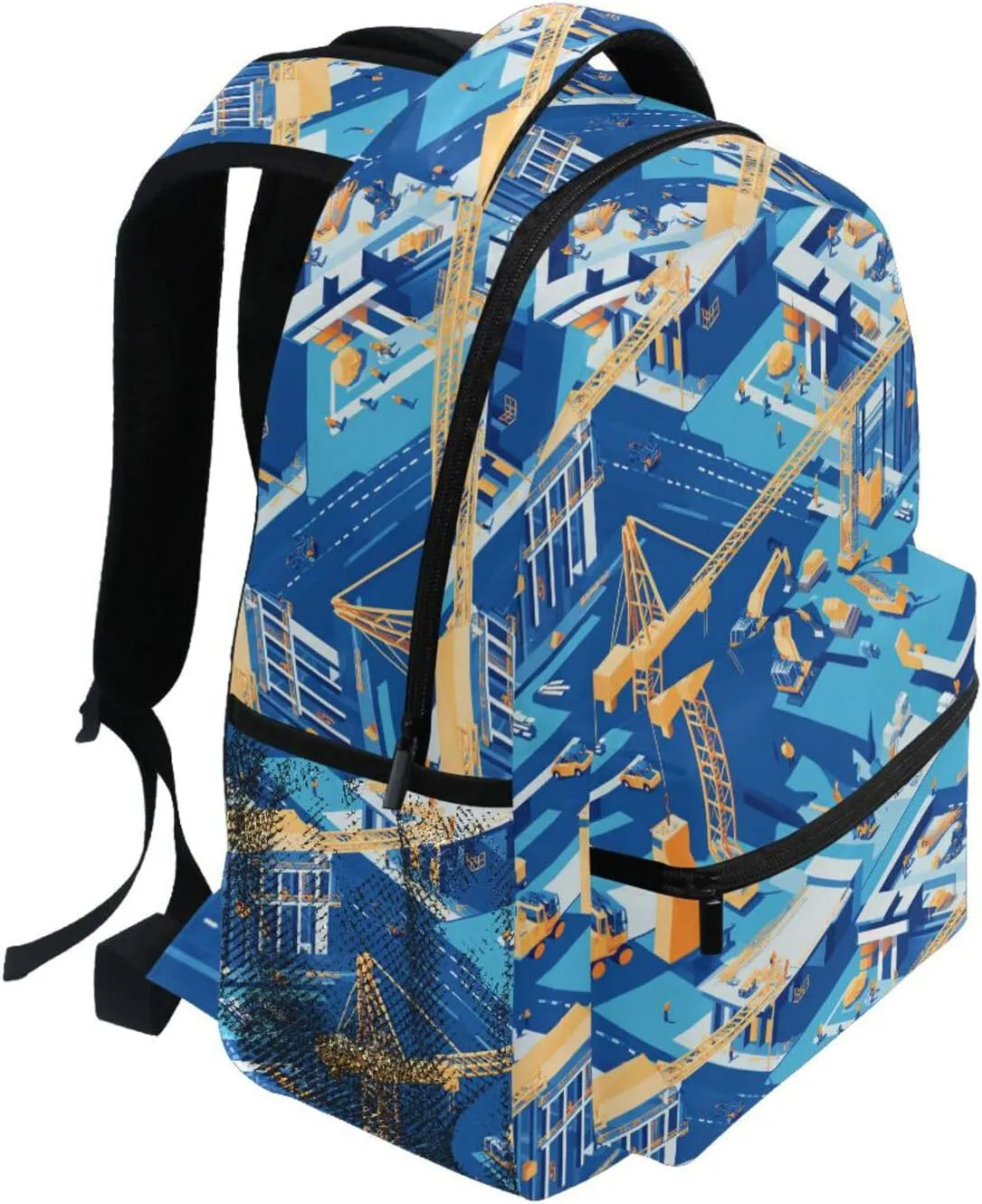Sport Backpack for Teenager Fashion Backpack With Water Bottle Pocket with Chest Strap for Travel Trip Construction Scene Dump Truck Grader