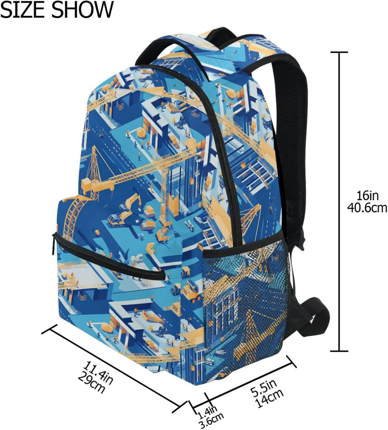 Sport Backpack for Teenager Fashion Backpack With Water Bottle Pocket with Chest Strap for Travel Trip Construction Scene Dump Truck Grader