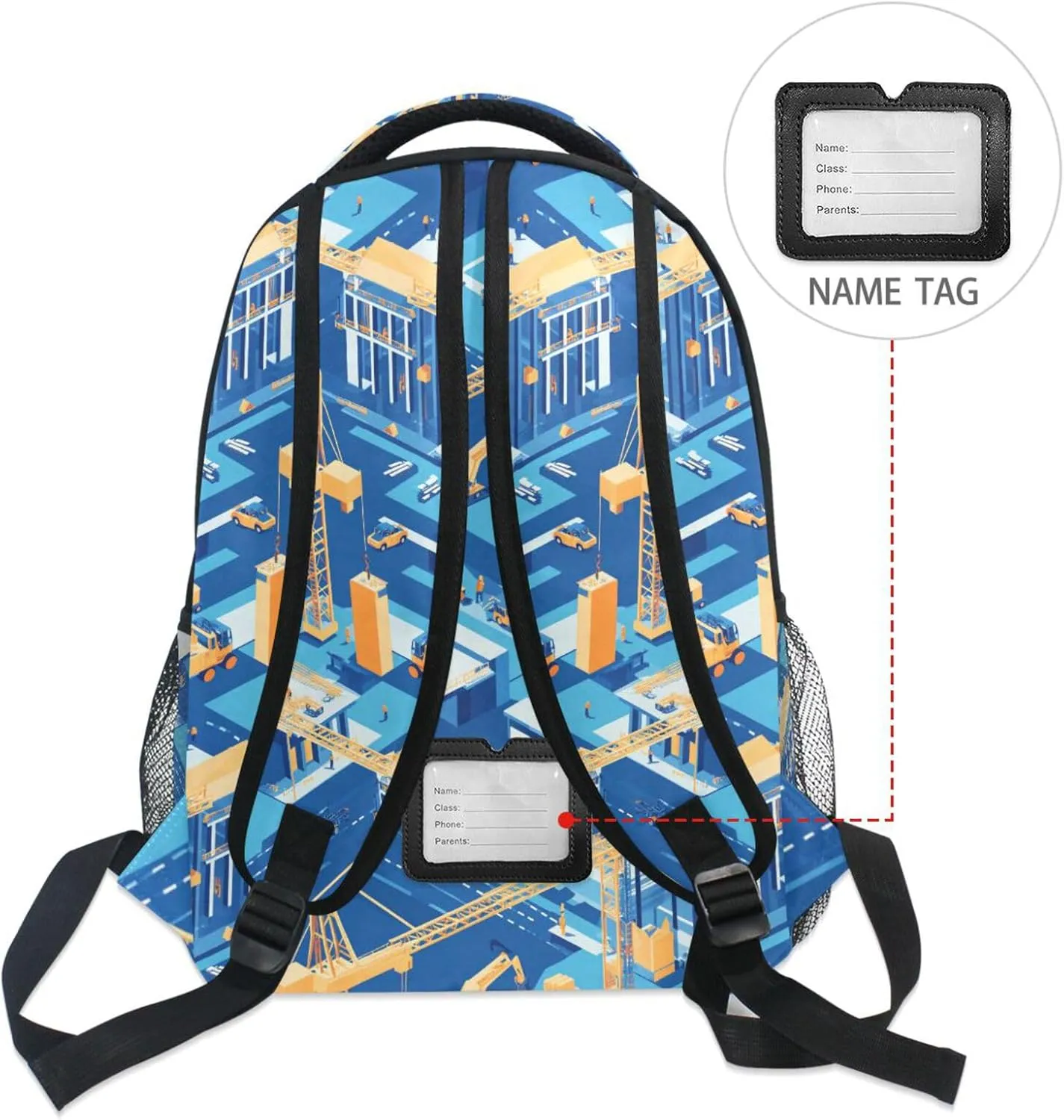 Sport Backpack for Teenager Fashion Backpack With Water Bottle Pocket with Chest Strap for Travel Trip Construction Scene Dump Truck Grader
