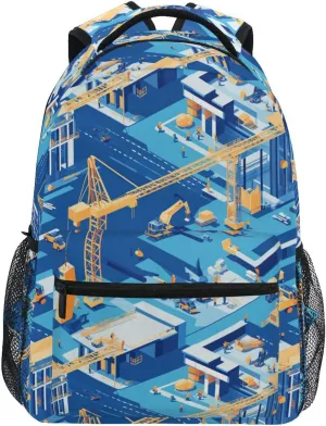 Sport Backpack for Teenager Fashion Backpack With Water Bottle Pocket with Chest Strap for Travel Trip Construction Scene Dump Truck Grader