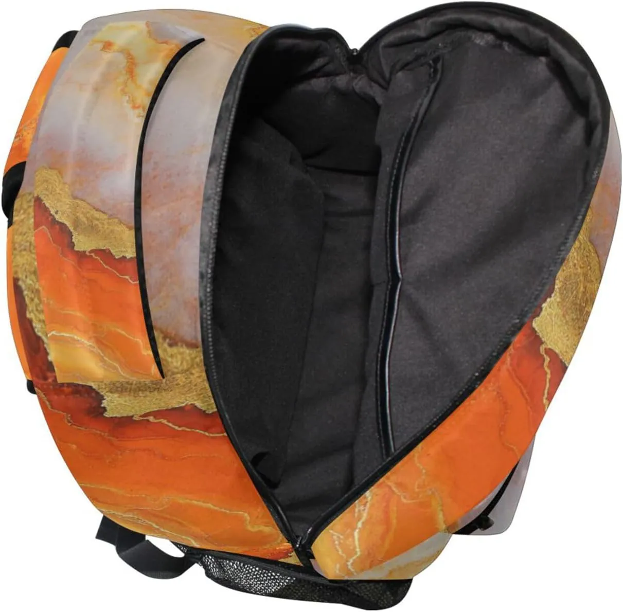 Sport Backpack for Women Men Waterproof College School Computer Bag with Chest Strap for College Work Marble Orange Gold