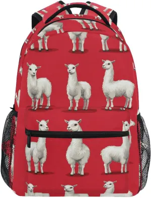 Sport Backpack for Women Men Waterproof Laptop Bookbag with Chest Strap for Business Work College Travel Trip Cartoon Funny Llama Red