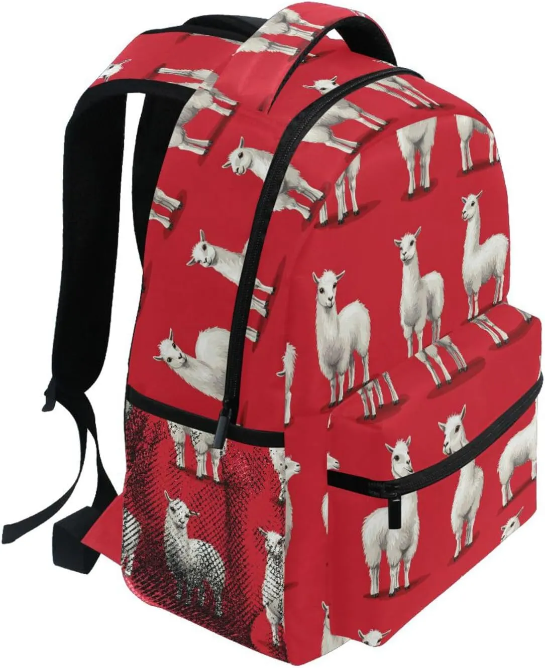 Sport Backpack for Women Men Waterproof Laptop Bookbag with Chest Strap for Business Work College Travel Trip Cartoon Funny Llama Red
